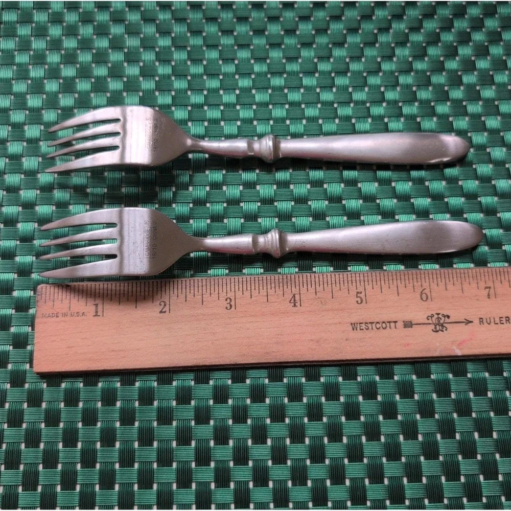 Cambridge TOWNHOUSE Salad Forks Set Lot of 2 SATIN Stainless Bistro Style VTG